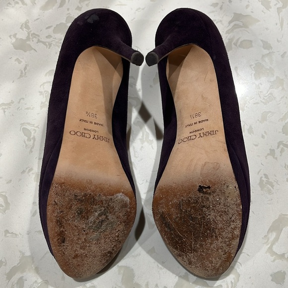 Jimmy Choo | Purple Suede Open Toe Pumps (8.5) - Picture 10 of 10